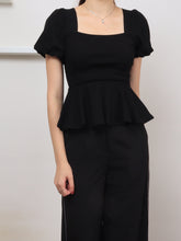 Ribbed Cotton Square Neck Top - Black